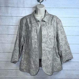 Coldwater Creek Taupe Eyelet Embroidered Lined Open Jacket PXL